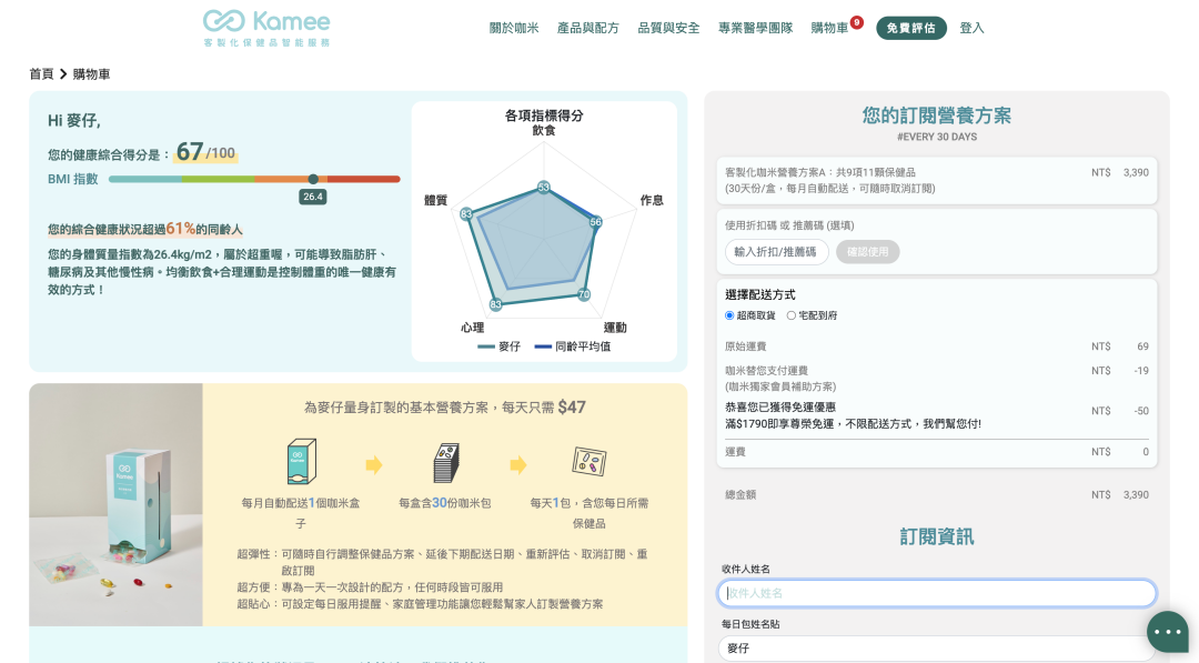 【Kamee咖米開箱】跟桌上瓶瓶罐罐說掰掰！AI智能健康評估打造專屬每日營養包～客製化保健食品推薦